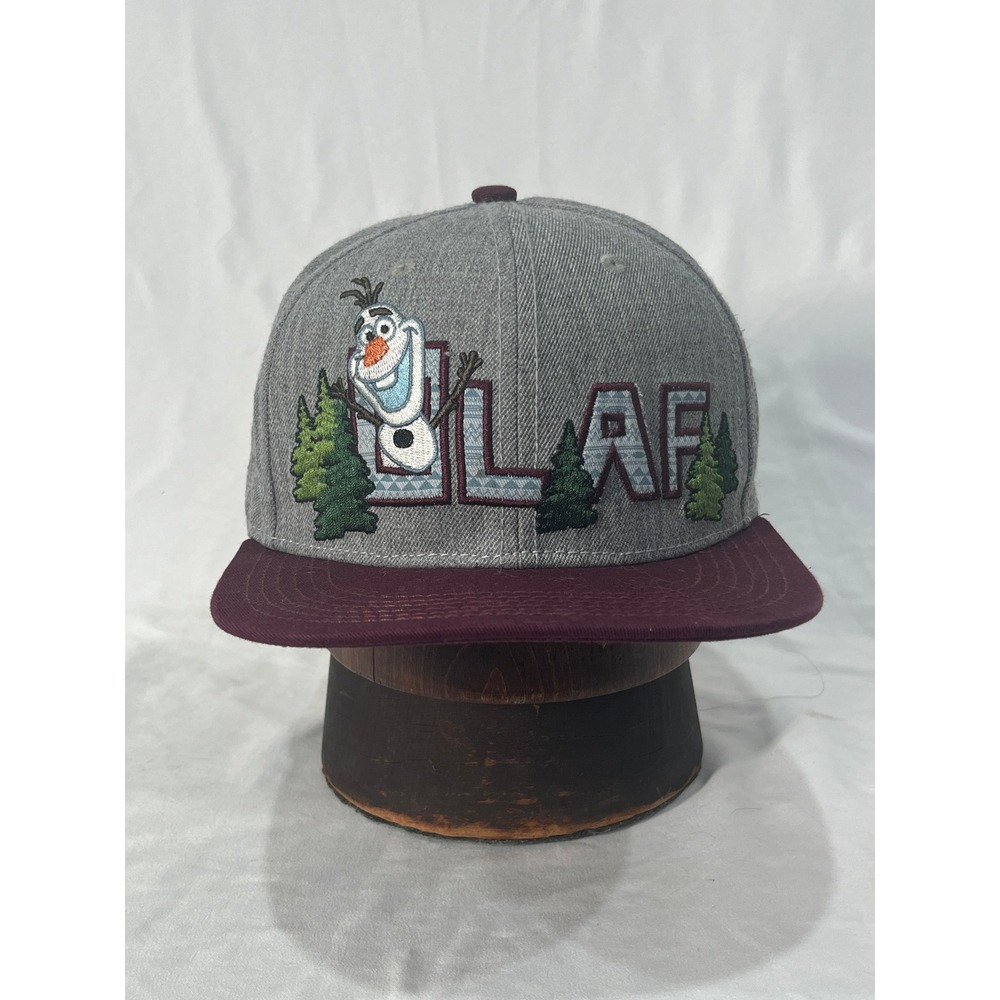 Disney Olaf Frozen Snapback Baseball Cap Hat Gray Maroon Embroidered
